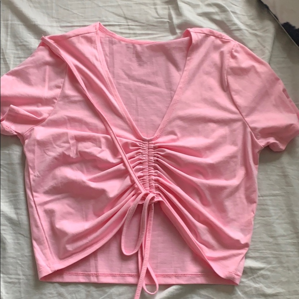 pink ruched crop top